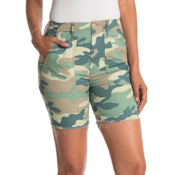 Mother The shaker camouflage chop fray linen shorts - Picture 1 of 4